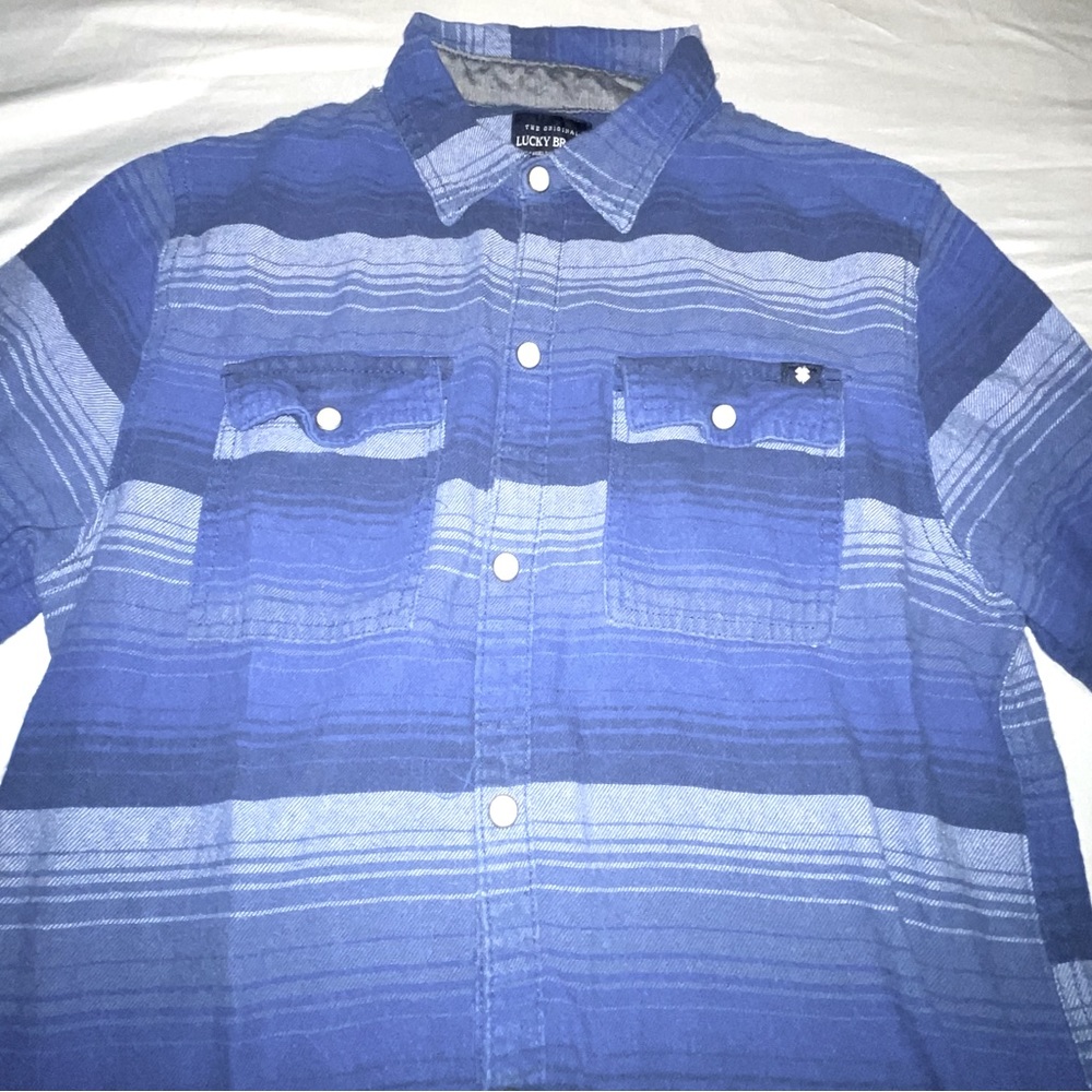 Lucky brand boys button down flannel blue plaid size XL